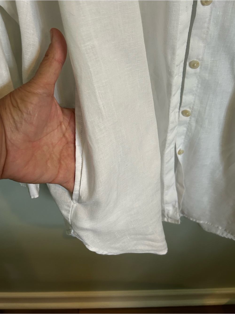 Lands' End Women's White Linen Band-Collar Button-Up Shirt W/ Pockets Oversized - Picture 4 of 8